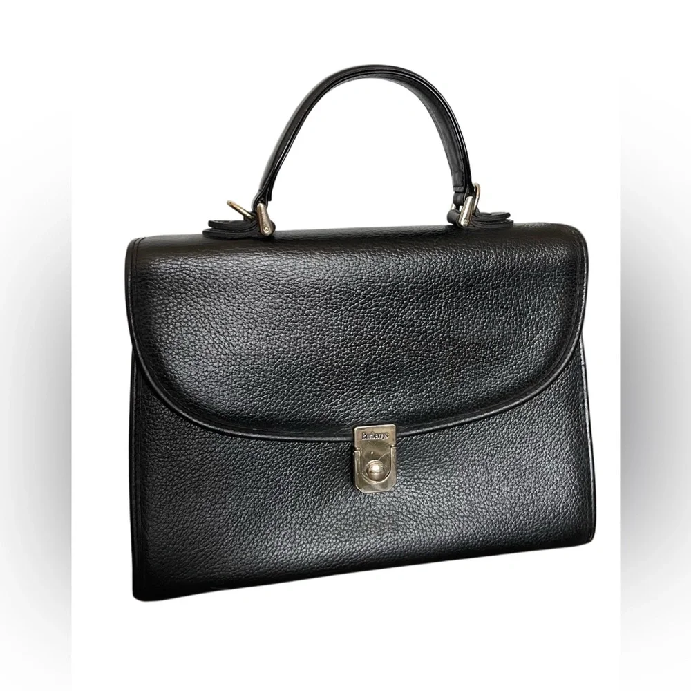 Burberry Vintage Classic Black Leather Top-Handle Satchel Bag - Picture 3 of 15